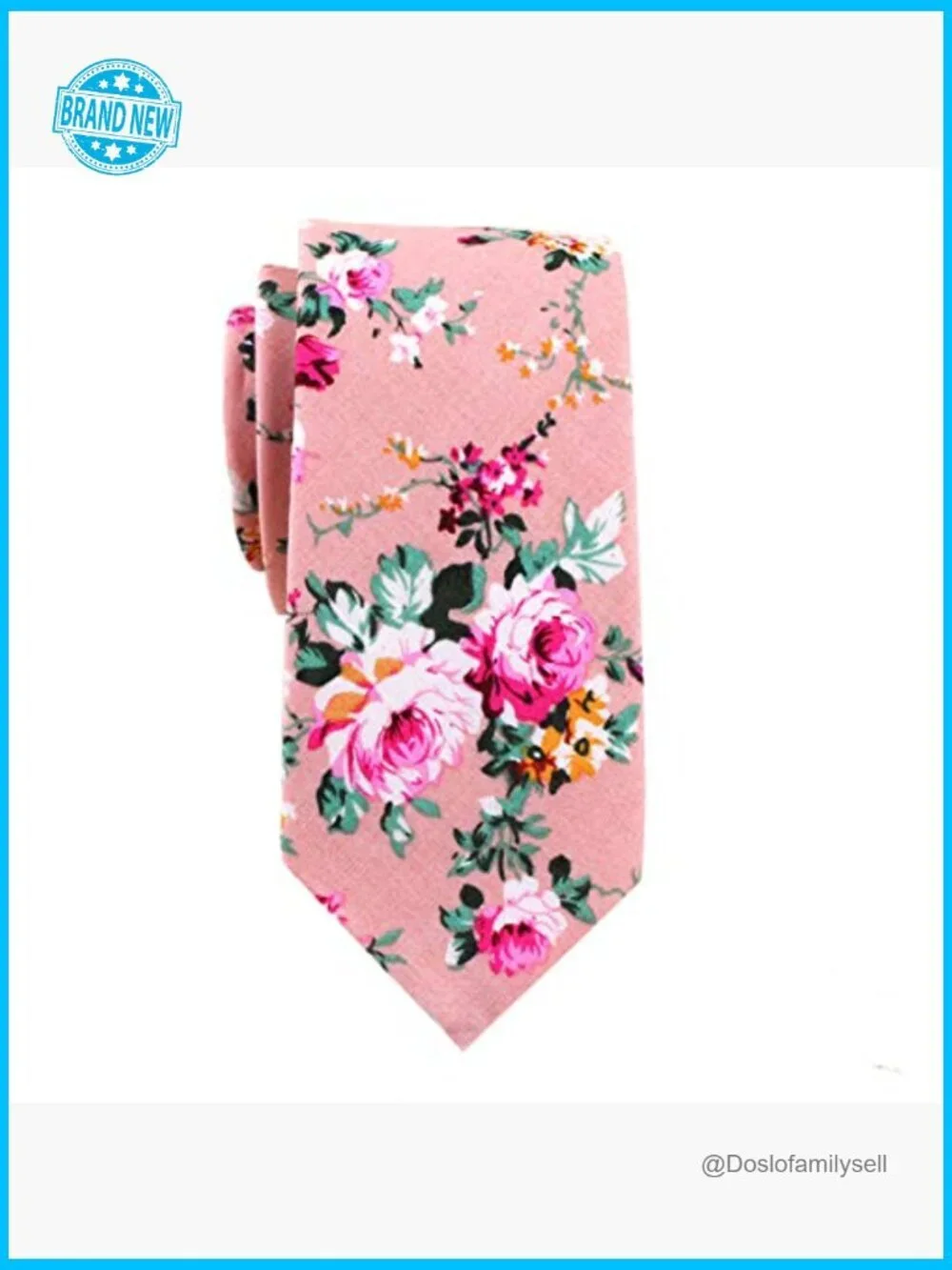 Skinny Tie Floral Cotton Necktie Handmade Classic Elegant Preppy Style